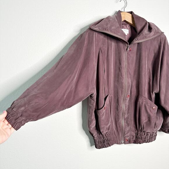 Vintage‎ Balla Valentina 100% Silk Dusty Purple Bomber Jacket women’s size M/L - Picture 3 of 12